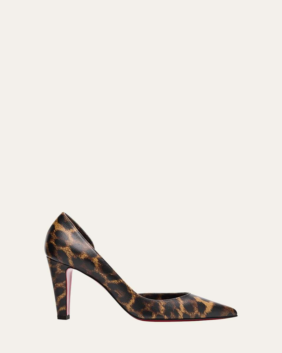 Vibella Red-Sole Leopard-Print Leather Pumps